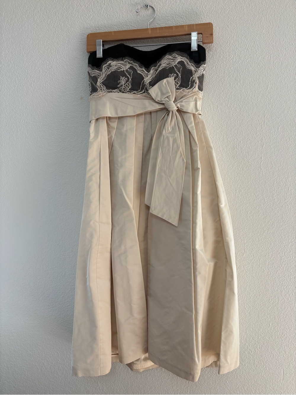 Strapless Black & Cream Lace-Bodice Cocktail Dress